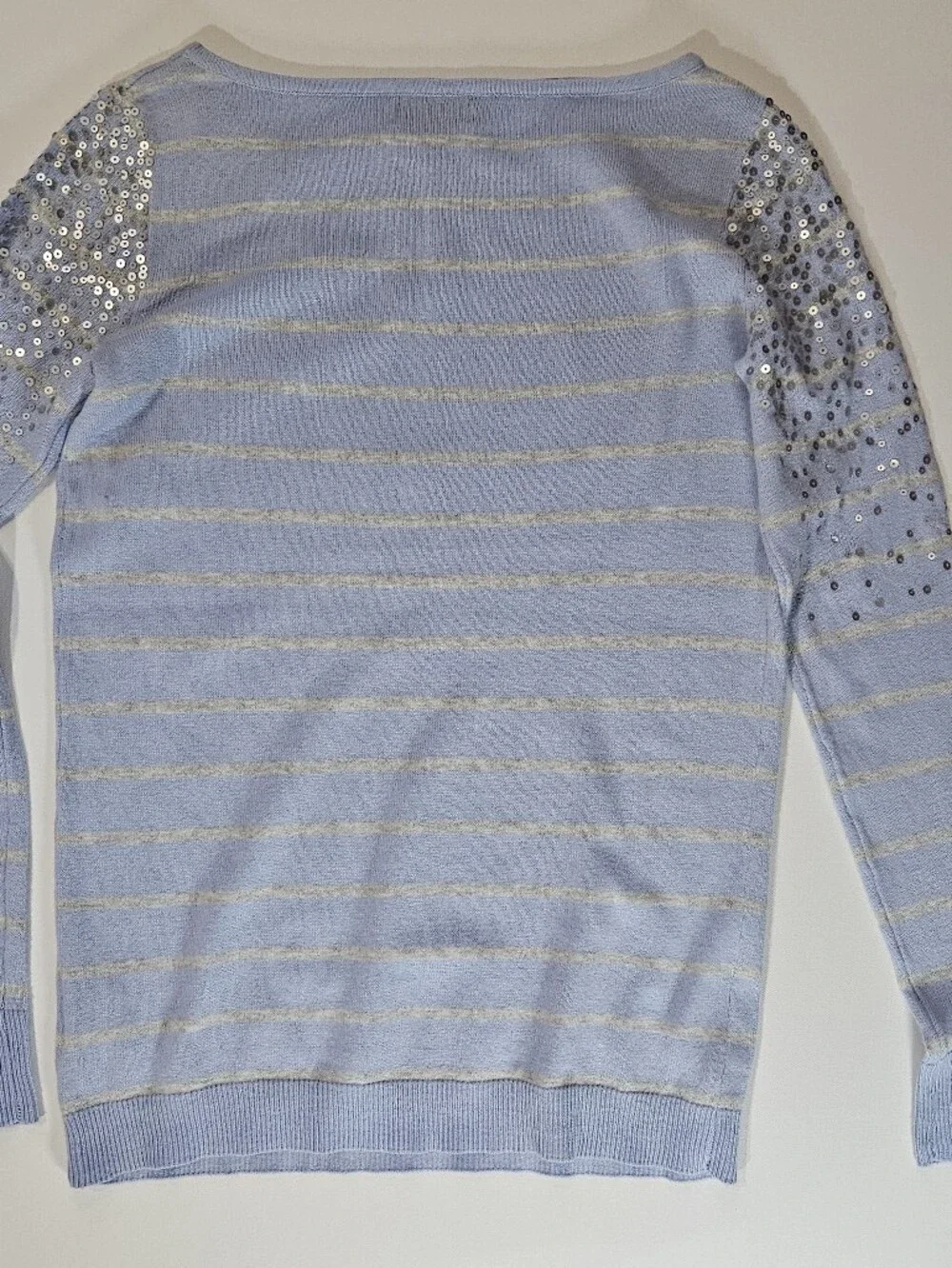 Elle Sweater Womens XS Blue Grey Stripe Sequined‎ Cottagecore Silver Sparkle